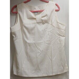 Kathleen Kirkwood Ivory Solid Women's Tank Blouse Top w/ Bow at Neck Large EUC